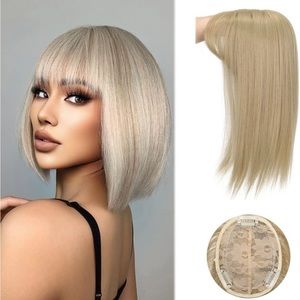Human hair blend ash golded blonde natural straight top topper hair ex…
